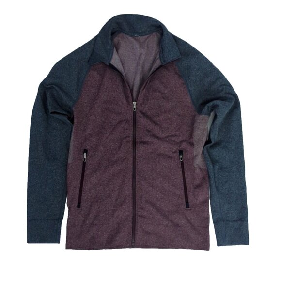 Lululemon Mens Small Pulse Jacket Red Blue Full Zip Pockets Cassis Nautical Navy
